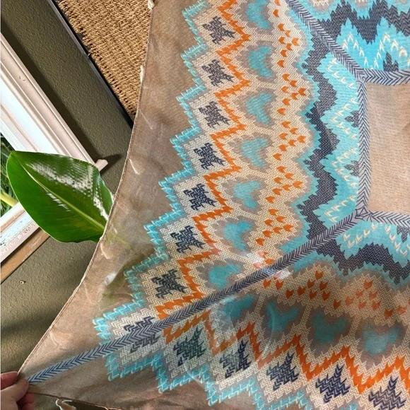 Vintage Women's Khaki and Blue Scarf-wraps,boho sheik - Picture 7 of 9